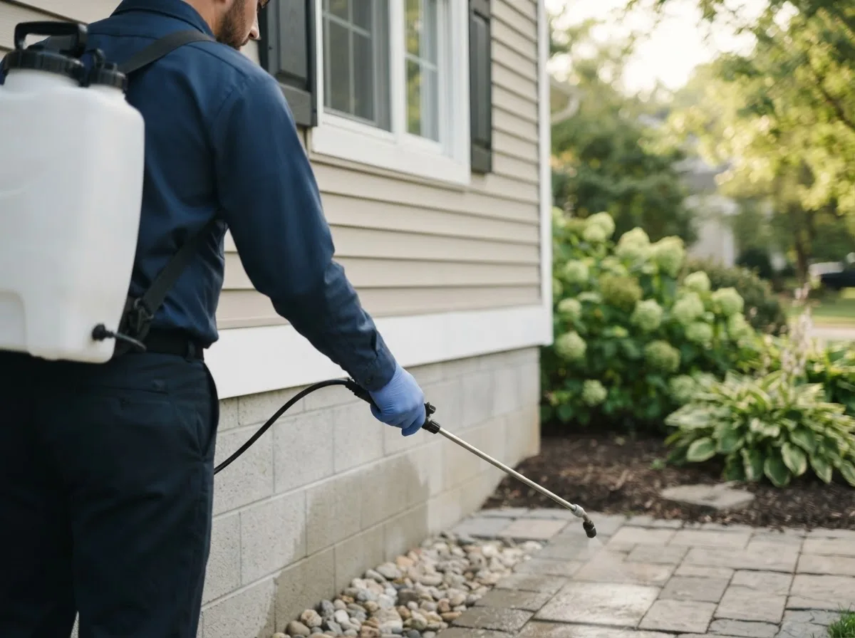 Pest control technician inspecting a home in Brookline, MO